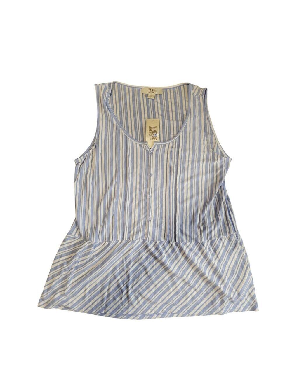 NWT Vintage America Blues Light Blue Stripe Sleeveless Blouse Women's Size L